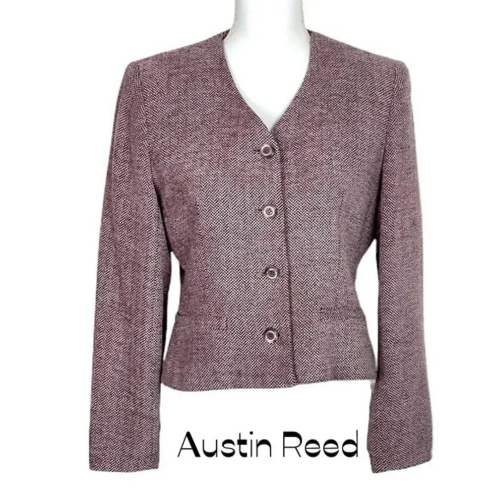 Austin Reed Pink Black Tweed Wool Long Sleeve Jacket NWOT Size 6